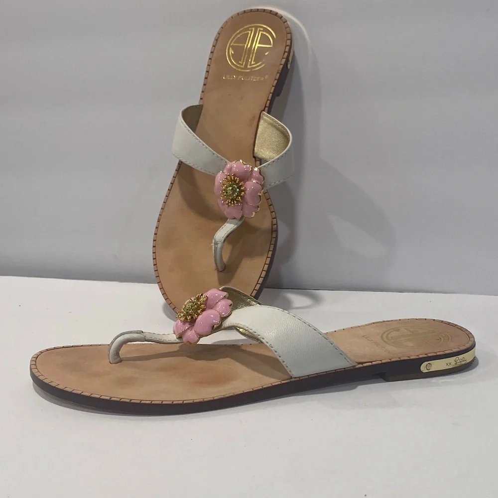 Lilly Pulitzer White Sandals with Pink Floral Accent - Picture 3 of 8